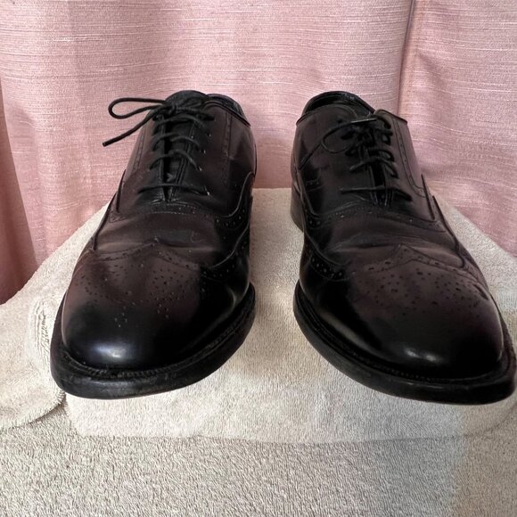 Johnson & Murphy Men Black Leather Oxford Wingtip Dress Shoes Size 10 D USA Made - Picture 3 of 16